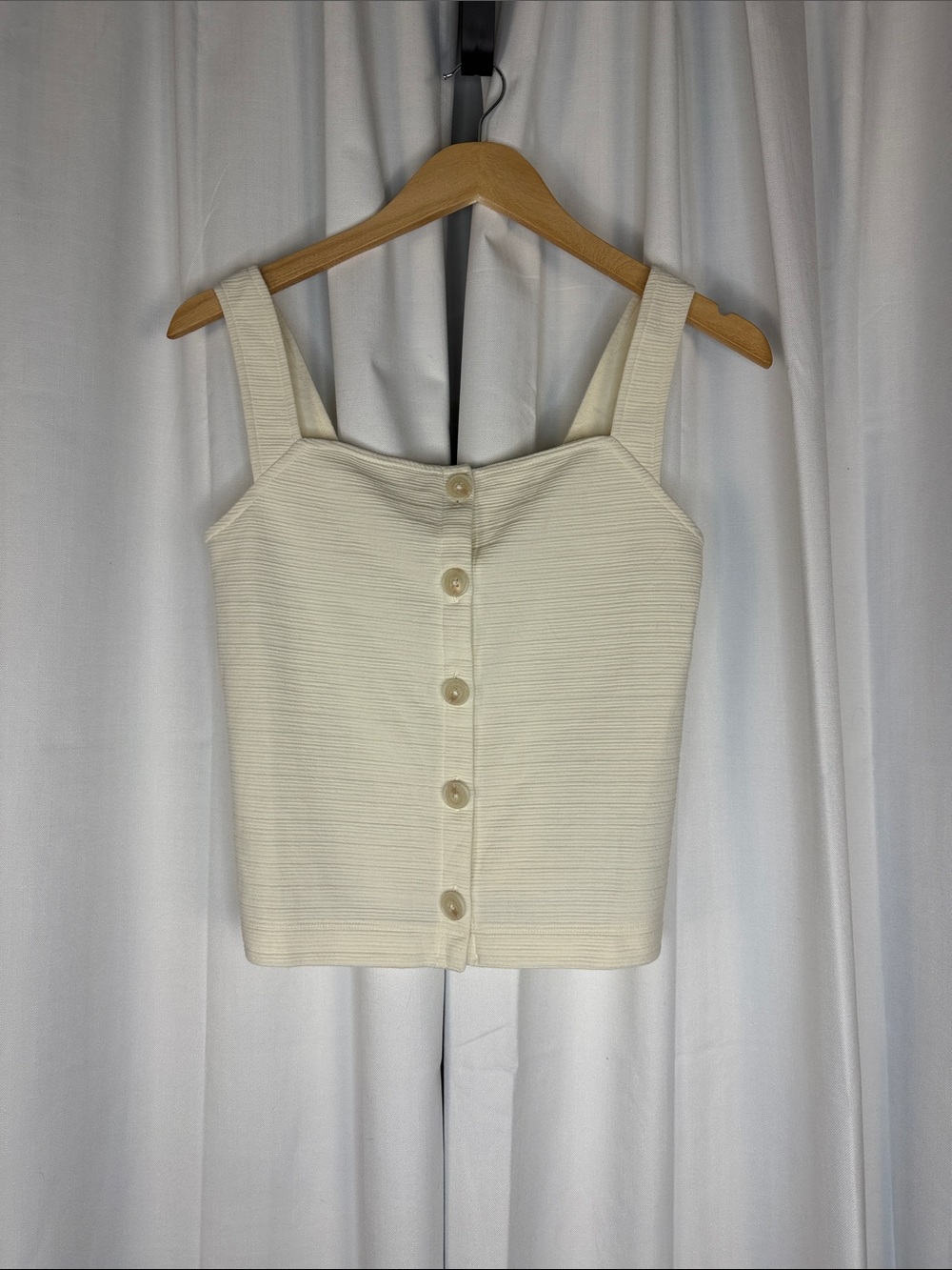J. Crew Ivory Button-Front Ribbed Camisole